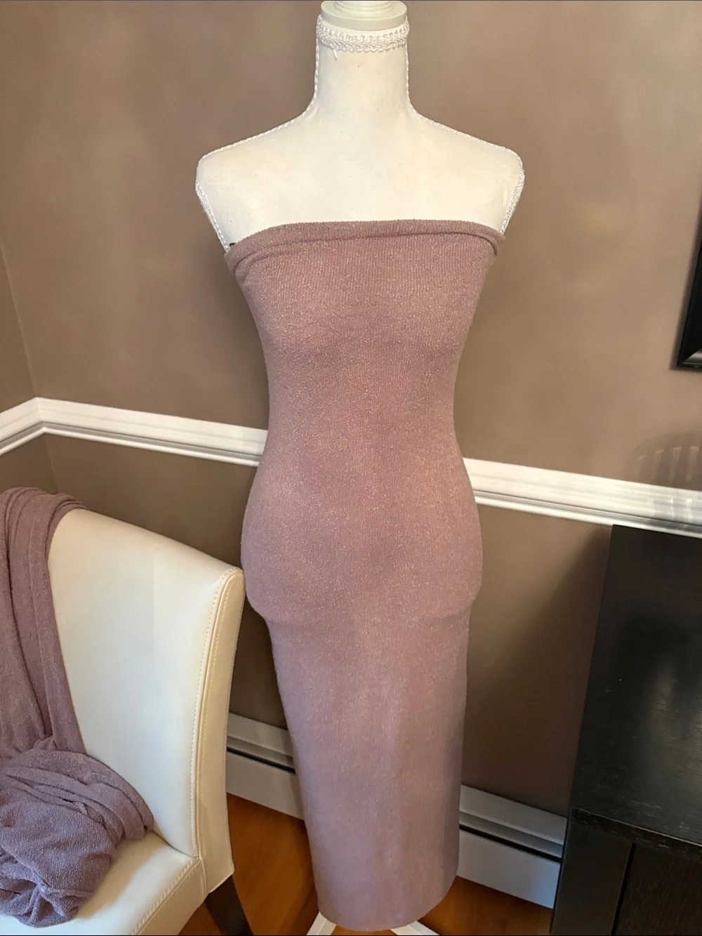 Free People Blush Taupe Knit Midi Dress with Tie-Waist Cardigan